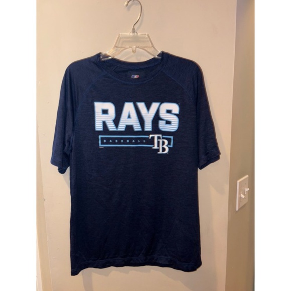 Tampa Bay Rays MLB Baseball T Shirt Mens Large Blue Majestic Genuine Merchandise